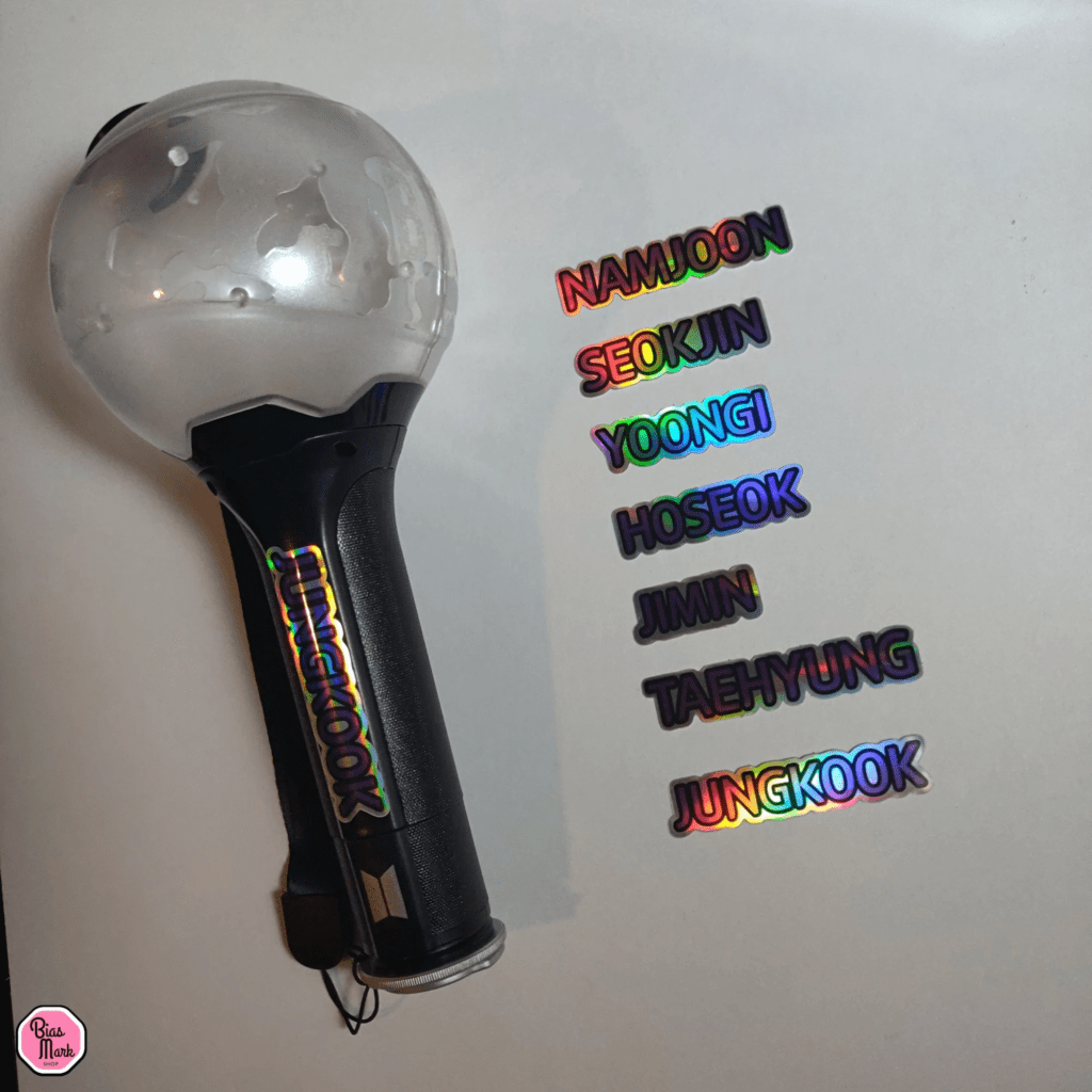 Image showing real holographic stickers for Army bomb BTS lightstick.